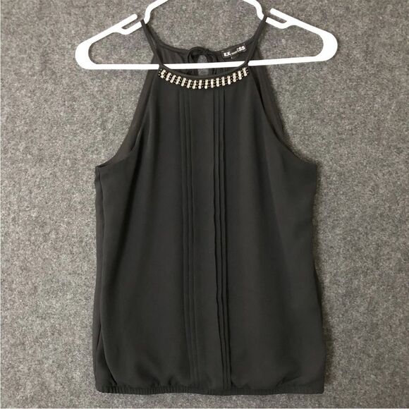 Express Black Halter Rhinestone Pleated Rhinestone blouse Small - Picture 8 of 9